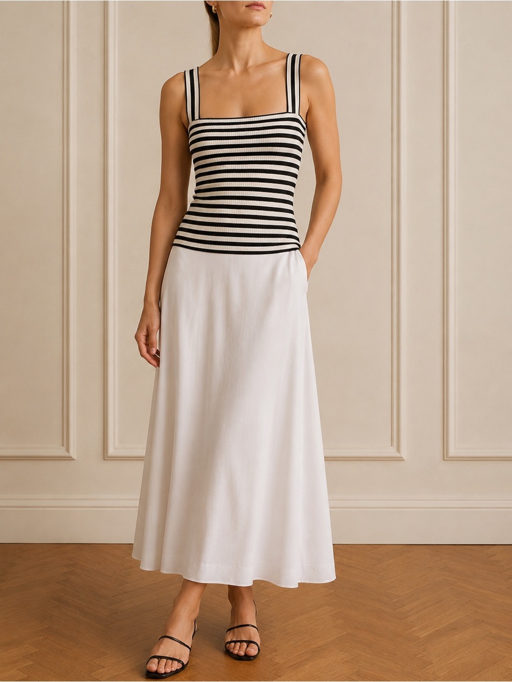 Reformation | Striped Square Neck Tank Top - Black & White | S